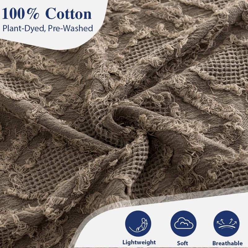 Simple&Opulence 100% Cotton Throw Blanket for Bed, Couch, Boho Textured Geometric Knit Woven Blanket with Tassels Soft, Lightweight Breathable Shabby Chic Farmhouse Decoration for All-Season(Brown) - Image 2